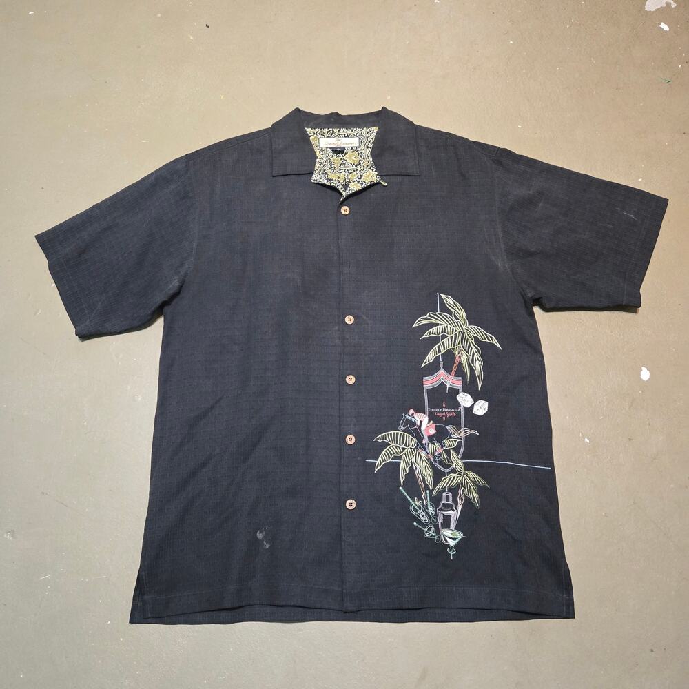 Tommy Bahama 100% Silk Short Sleeve Relaxed Fit Horse Racing Shirt Size Medium‎
